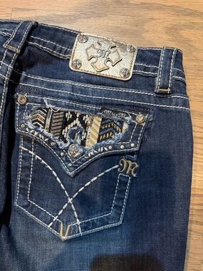 Miss Me Men's Dark Blue Jeans with Embroidered Pocket & Gold Accents